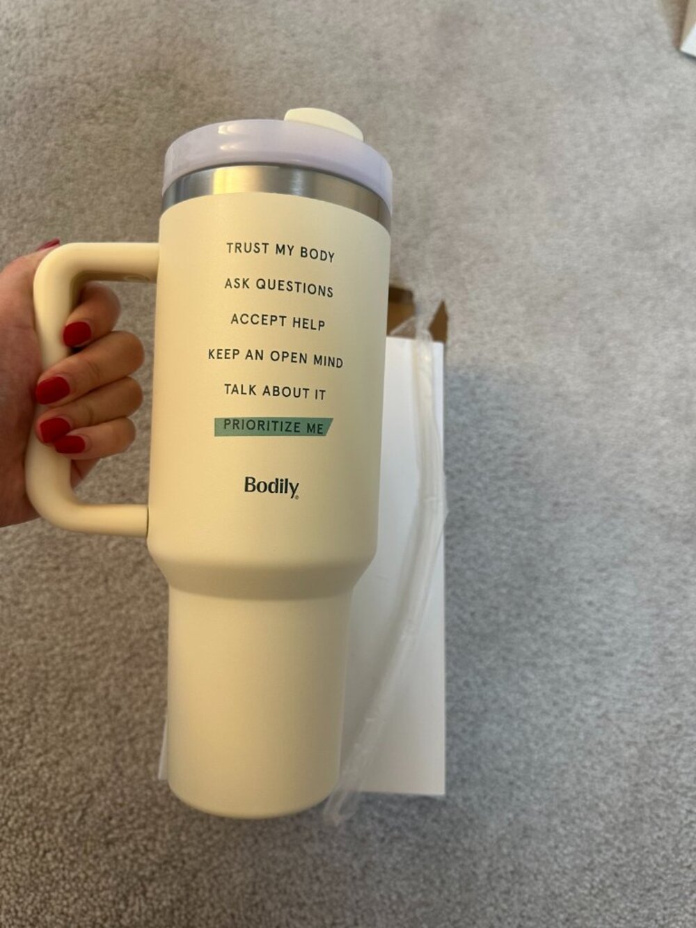 Bodily 40 oz Tumbler with Handle - Cream, Brand New